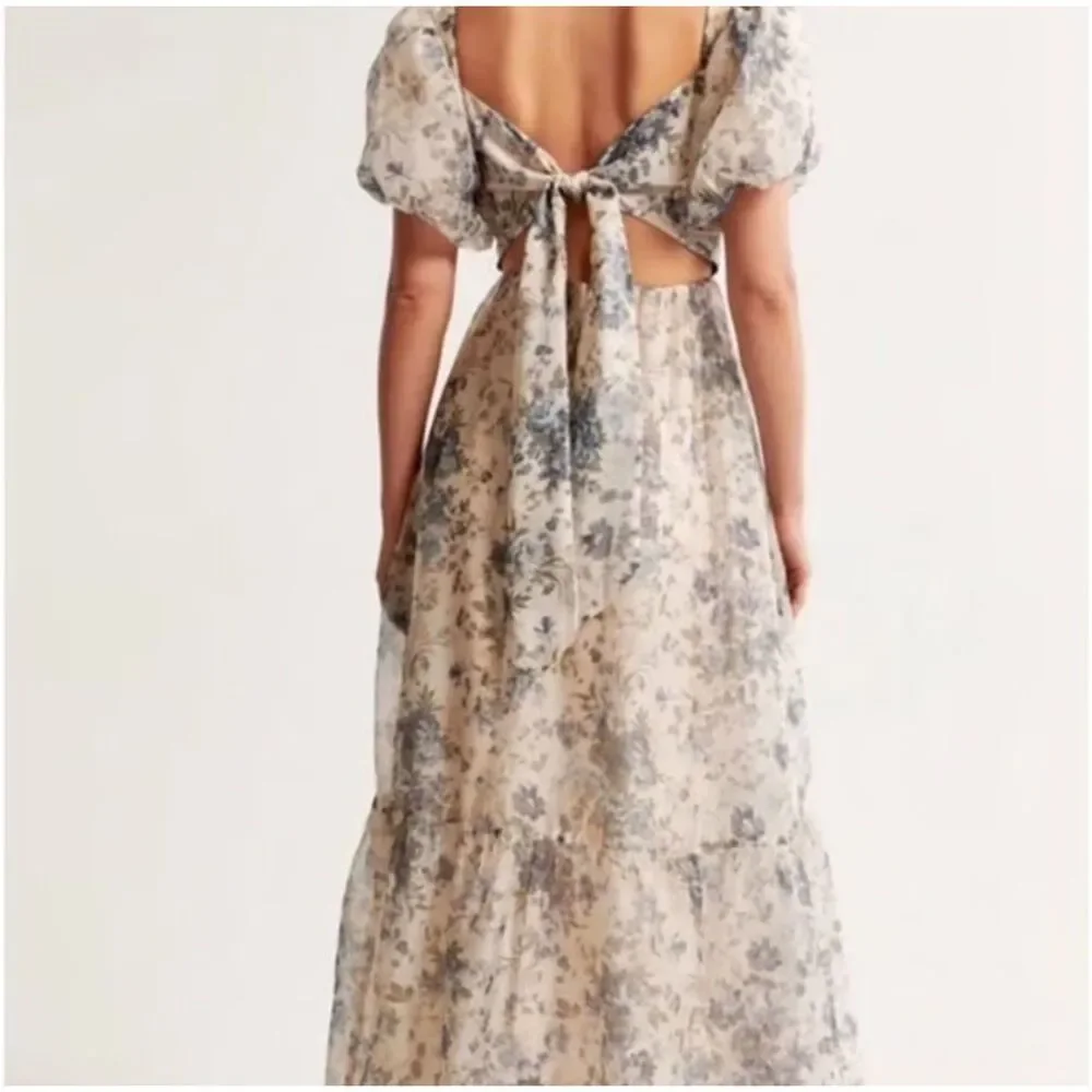 Abercrombie & Fitch Emerson Drama Bow-Back Pink Maxi Dress Floral Small